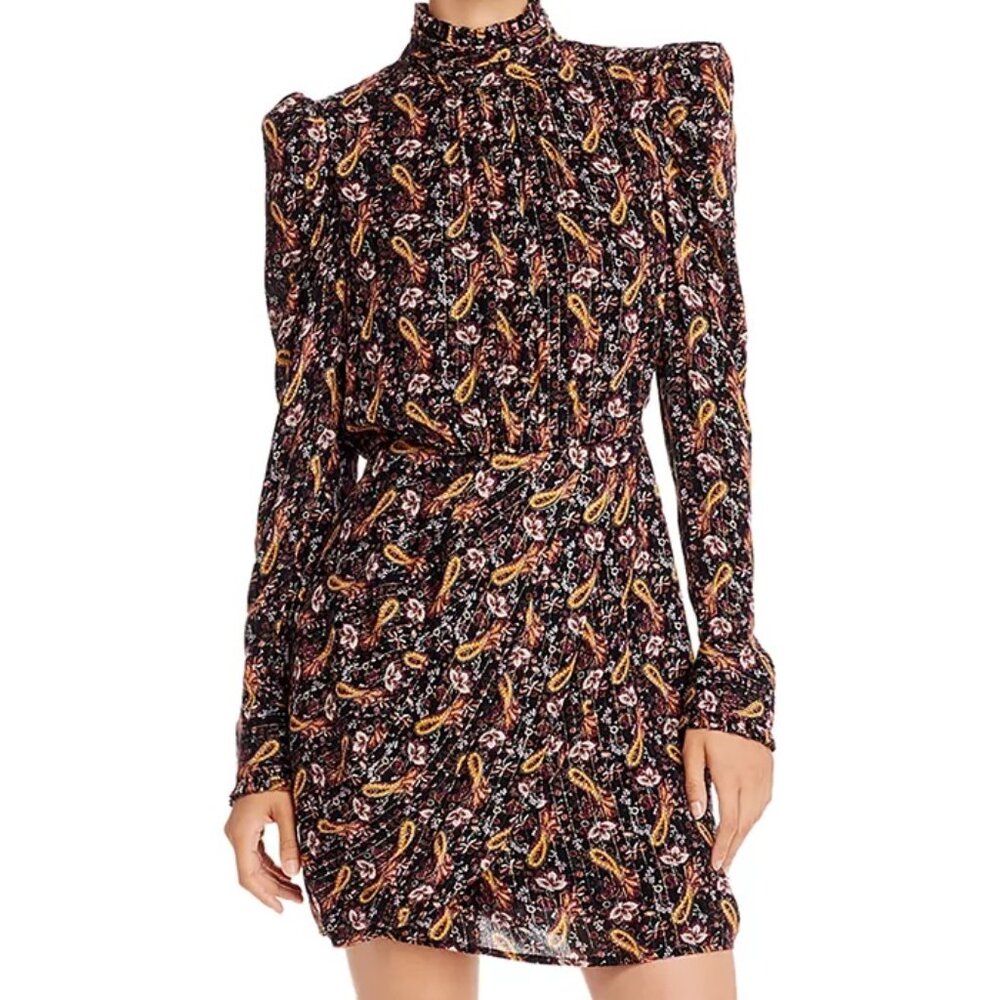 Aqua Luxe Puff-Sleeve Metallic Paisley Dress | Small | Worn Once